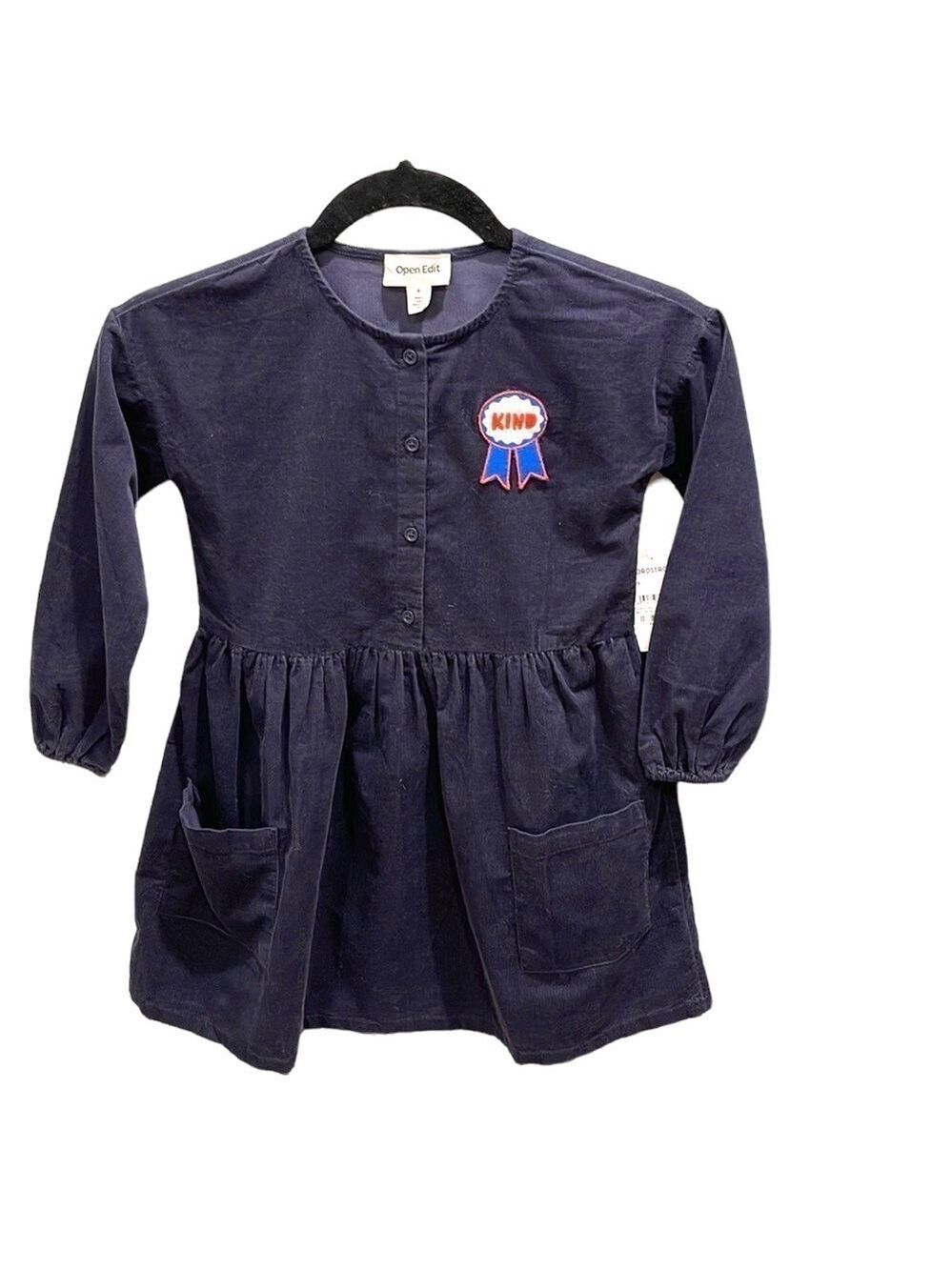 Nwt OPEN Edit Nordstrom Kind Award Corduroy Navy Dress Girl’s SZ 6